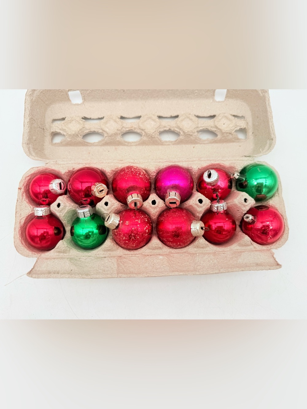 Vintage Red and Green Glass Holiday Ornament Set
